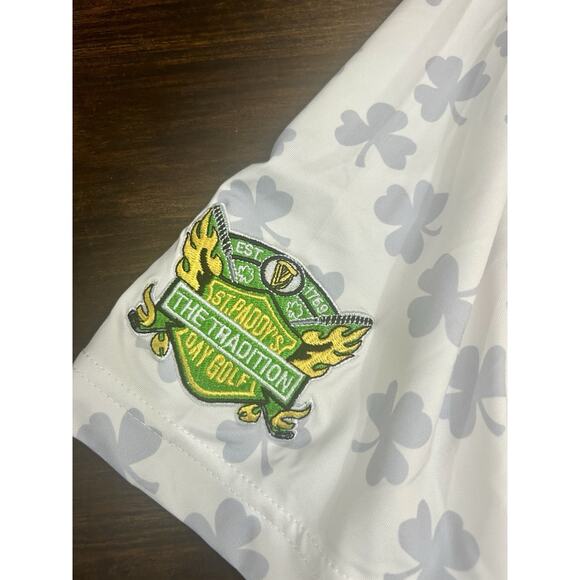 U Suck At Golf Polo Shirt Mens XL White Shamrock Leaf Clover Fighting Irish AOP - Picture 3 of 4